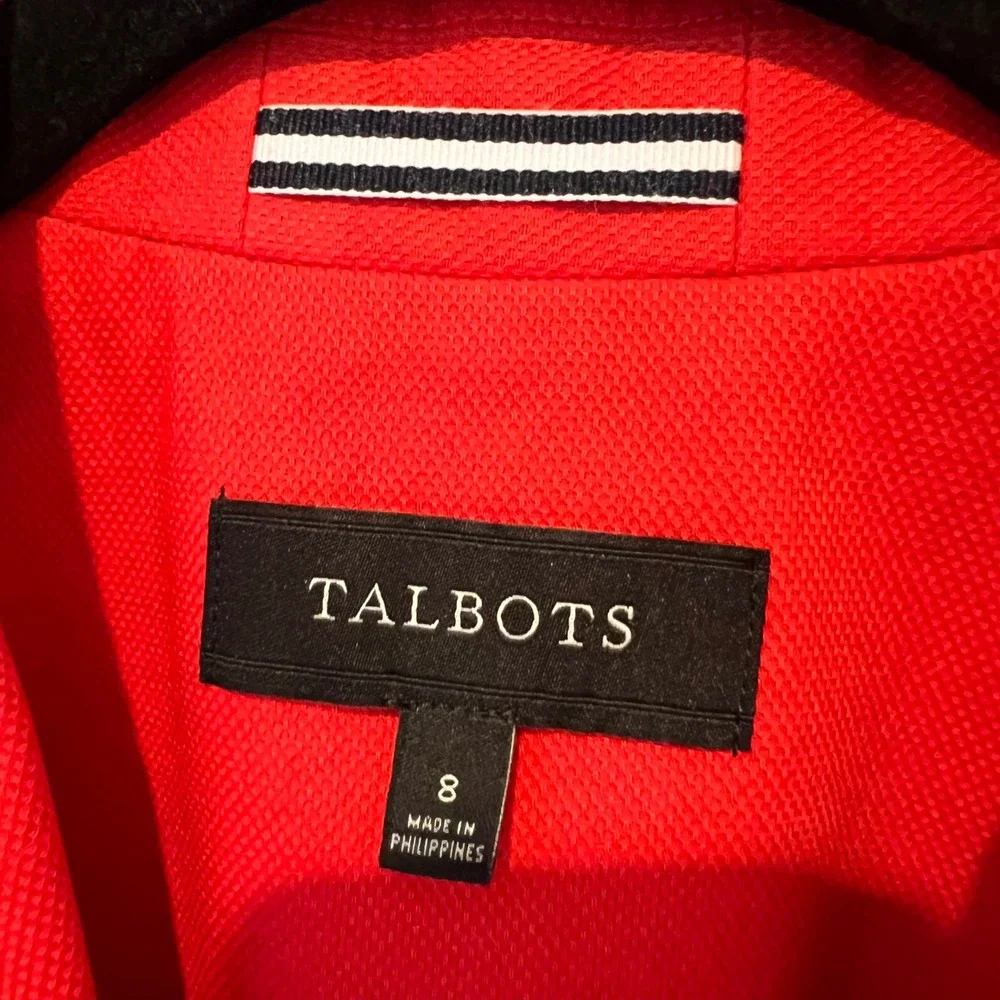 Talbots Classic Cotton Stretch Lined 3-Button Blazer in Tomato Notch Lapel‎ Sz 8